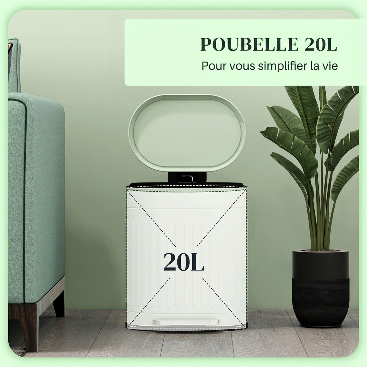 Poubelle de cuisine poubelle à pédale 20L couvercle à fermeture douce seau intérieur amovible 36,5 x 31,2 x 45 cm vert-3