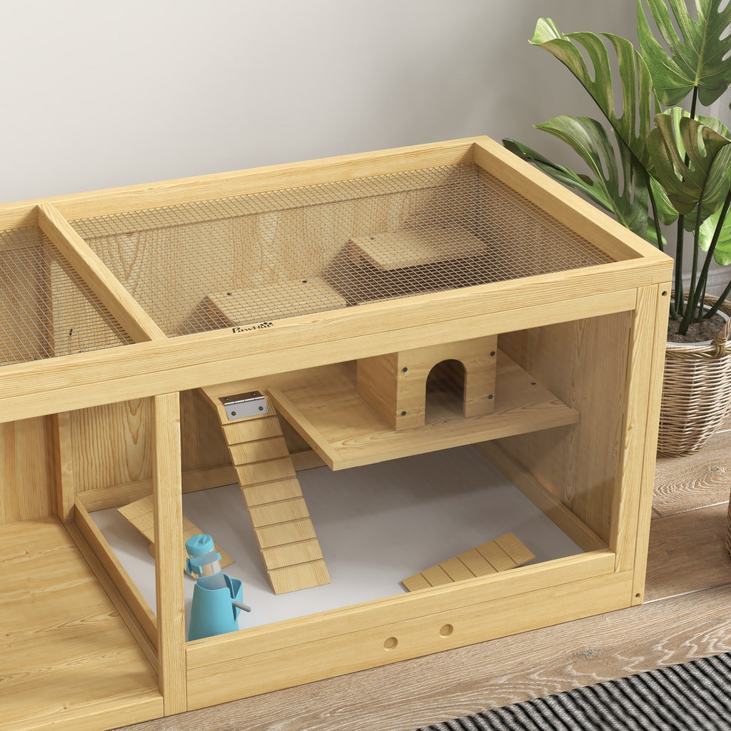 Cage Hamster Habitat pour Rongeurs Souris Plusieurs Niveaux Plateformes Échelle Balançoires 100 x 50 x 50 cm Naturel-8