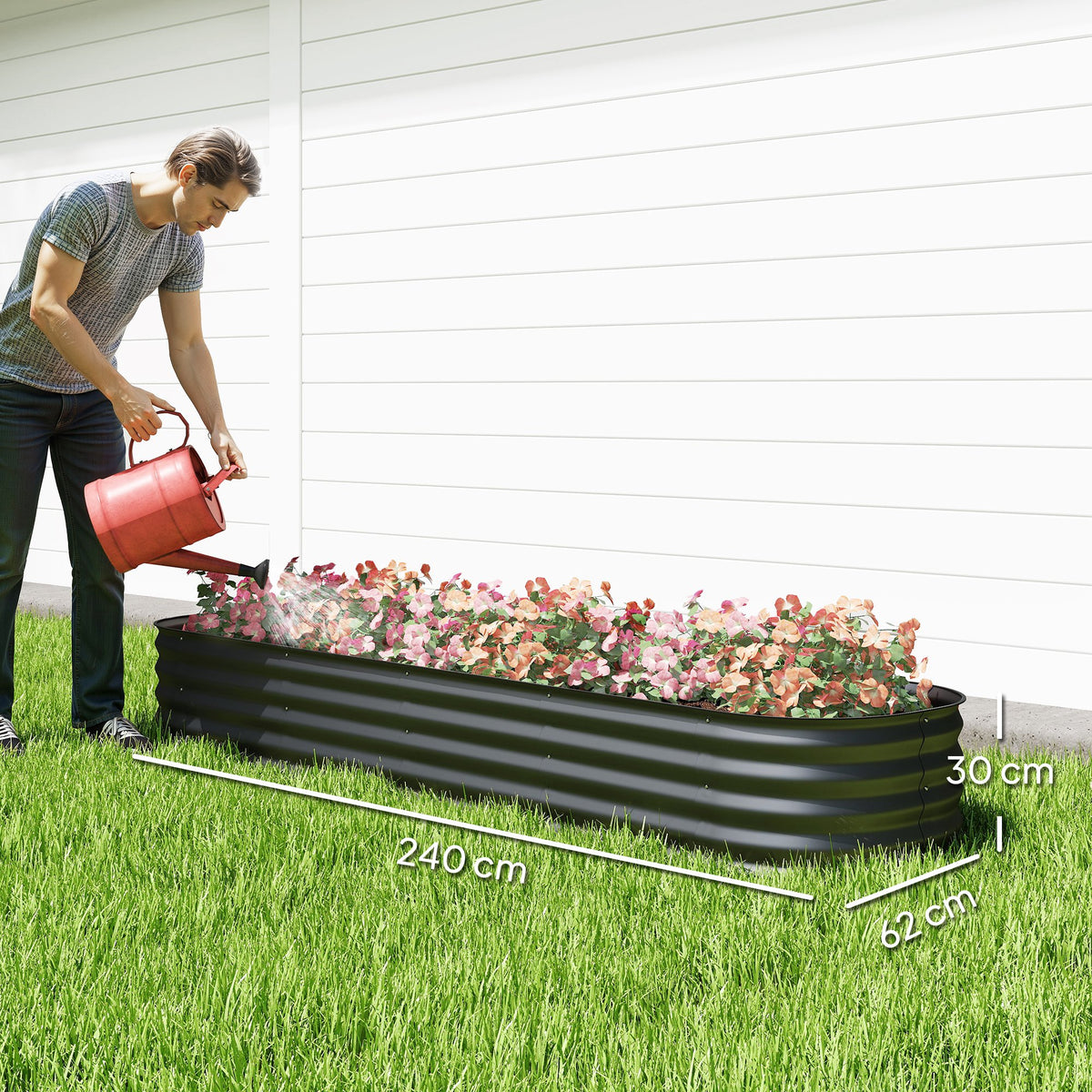 Jardinière surélevée carré potager de jardin en acier modulable pour légumes, plantes, fleurs, dim. 240 x 62 x 30cm-2