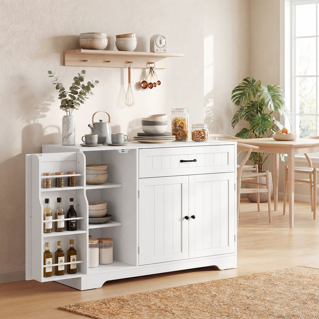Buffet cuisine, meuble de rangement avec tiroir, 3 portes à fermeture douce, racks-porte et étagères réglables, blanc-9