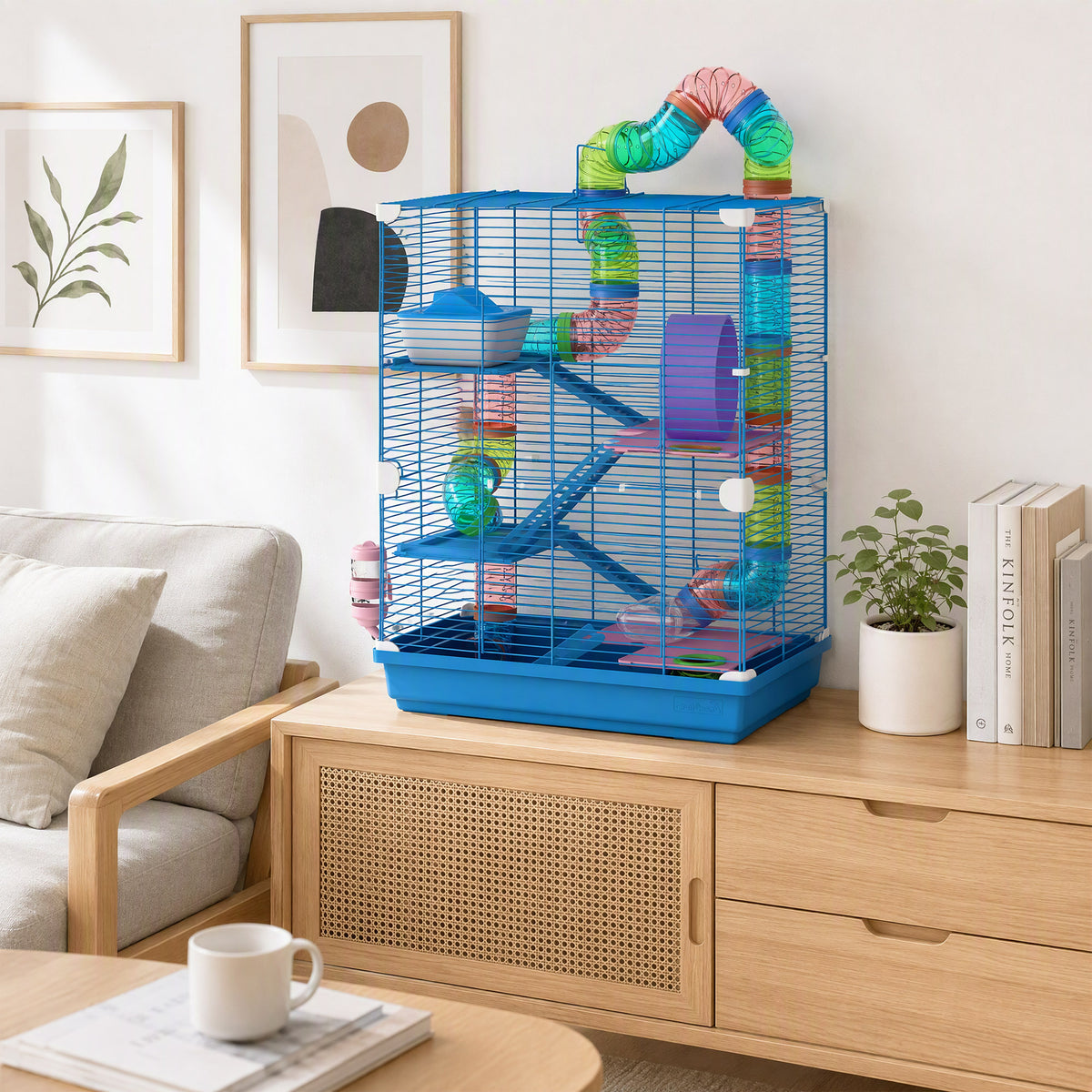 Cage pour hamster rongeur 4 étages avec tunnels mangeoire roue maison échelles 46 x 30 x 58 cm bleu-1