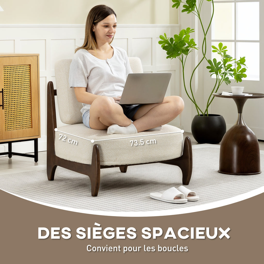 Fauteuil salon en chenille, fauteuil chambre confortable, coussin épais, assise rembourrée, 72 x 73,5 x 81 cm, crème-3