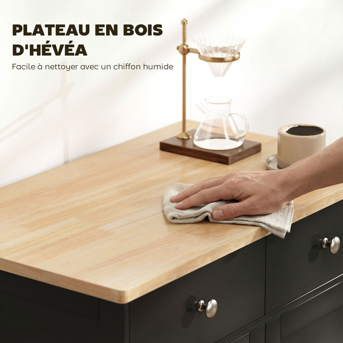 Meuble de rangement buffet salon avec placards, 2 tiroirs et étagères réglables, 68x40,3x85cm, noir et bois naturel-4