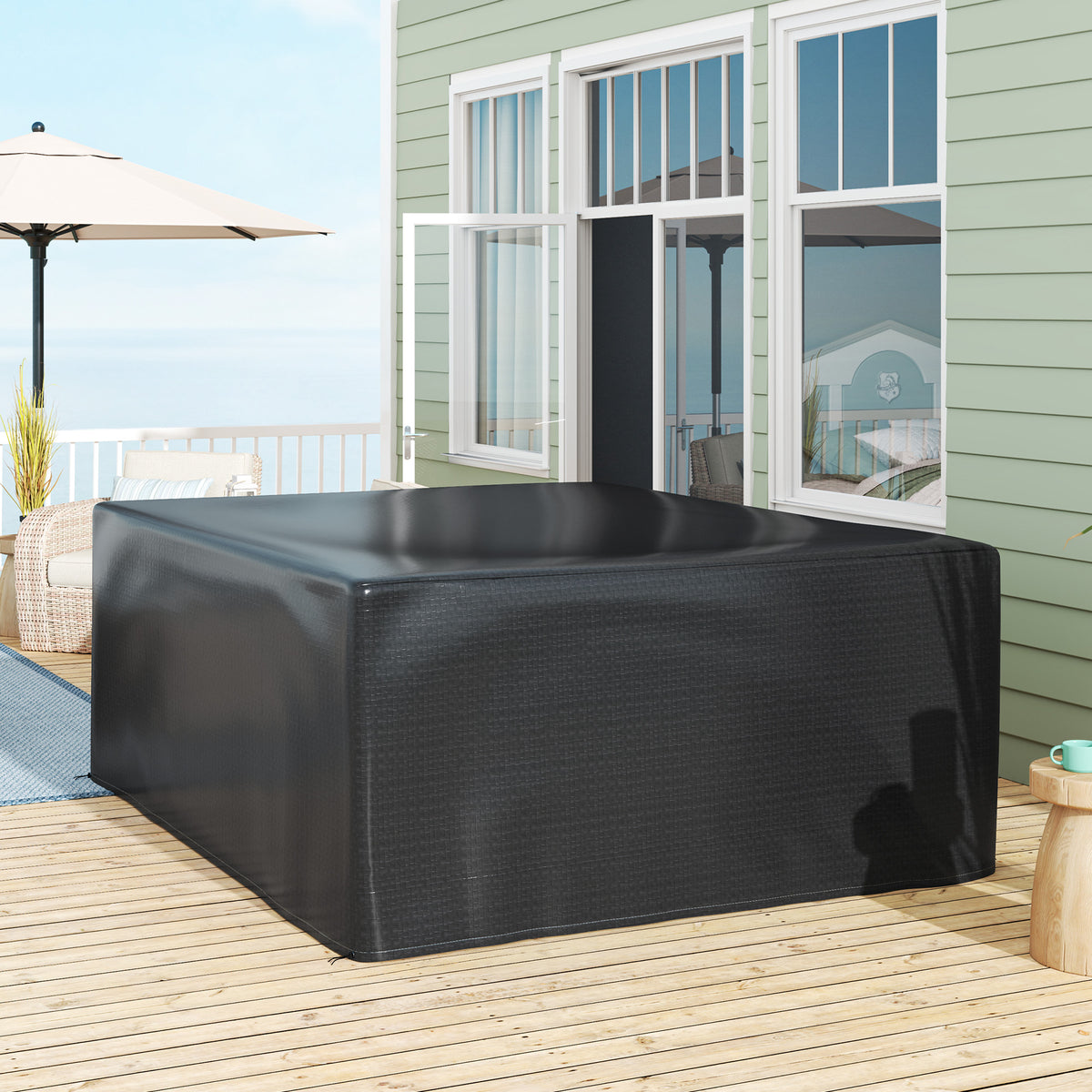 Housse salon de jardin extérieure bâche de protection extérieure anti-UV  en polyéthylène 235 x 190 x 90 cm noir-1