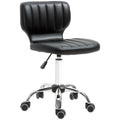 Tabouret à roulettes - tabouret de travail pivotant 360° -  - tabouret ergonomique - hauteur assise réglable 47-62 cm - revêtement synthétique matelassé noir métal chromé-0
