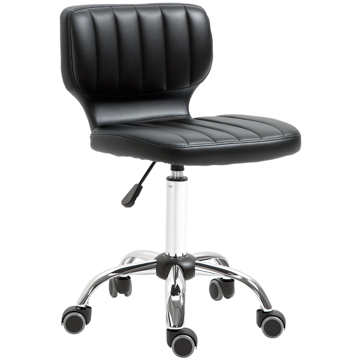 Tabouret à roulettes - tabouret de travail pivotant 360° -  - tabouret ergonomique - hauteur assise réglable 47-62 cm - revêtement synthétique matelassé noir métal chromé-0
