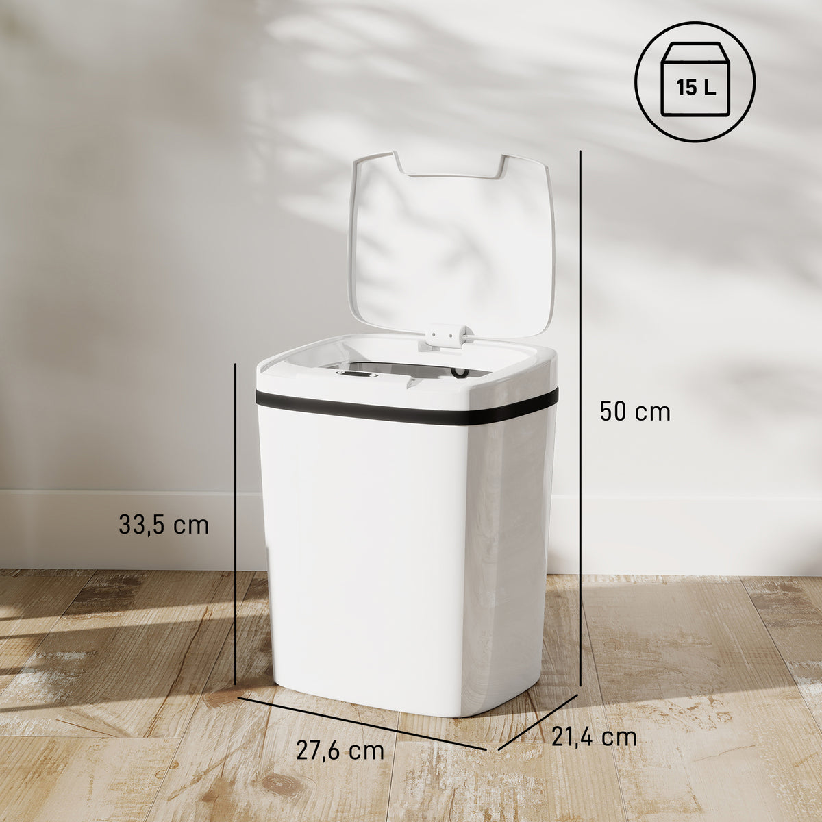 Poubelle de cuisine automatique 15L, poubelle à capteur de mouvement sans contact, 27,6 x 21,4 x 33,5 cm, blanc-2