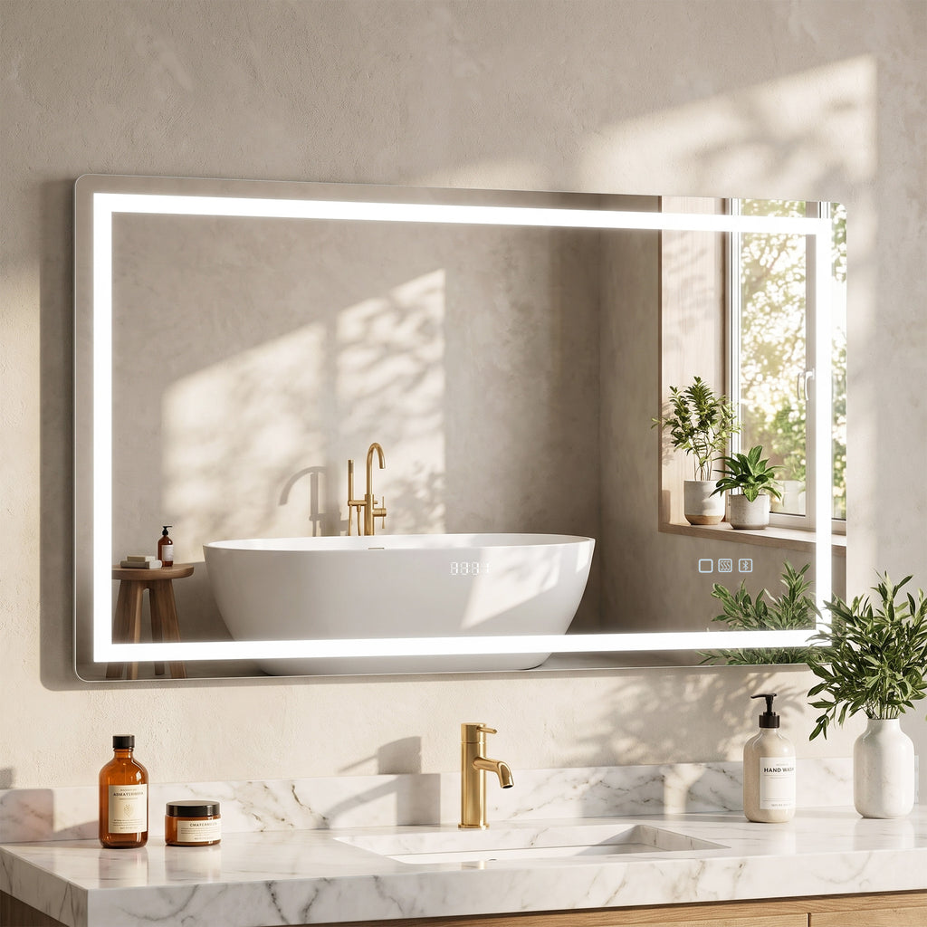 Miroir salle de bain LED bluetooth 120 x 70 cm interrupteur tactile lumière réglable 3 couleurs anti-buée mémoire argent-1