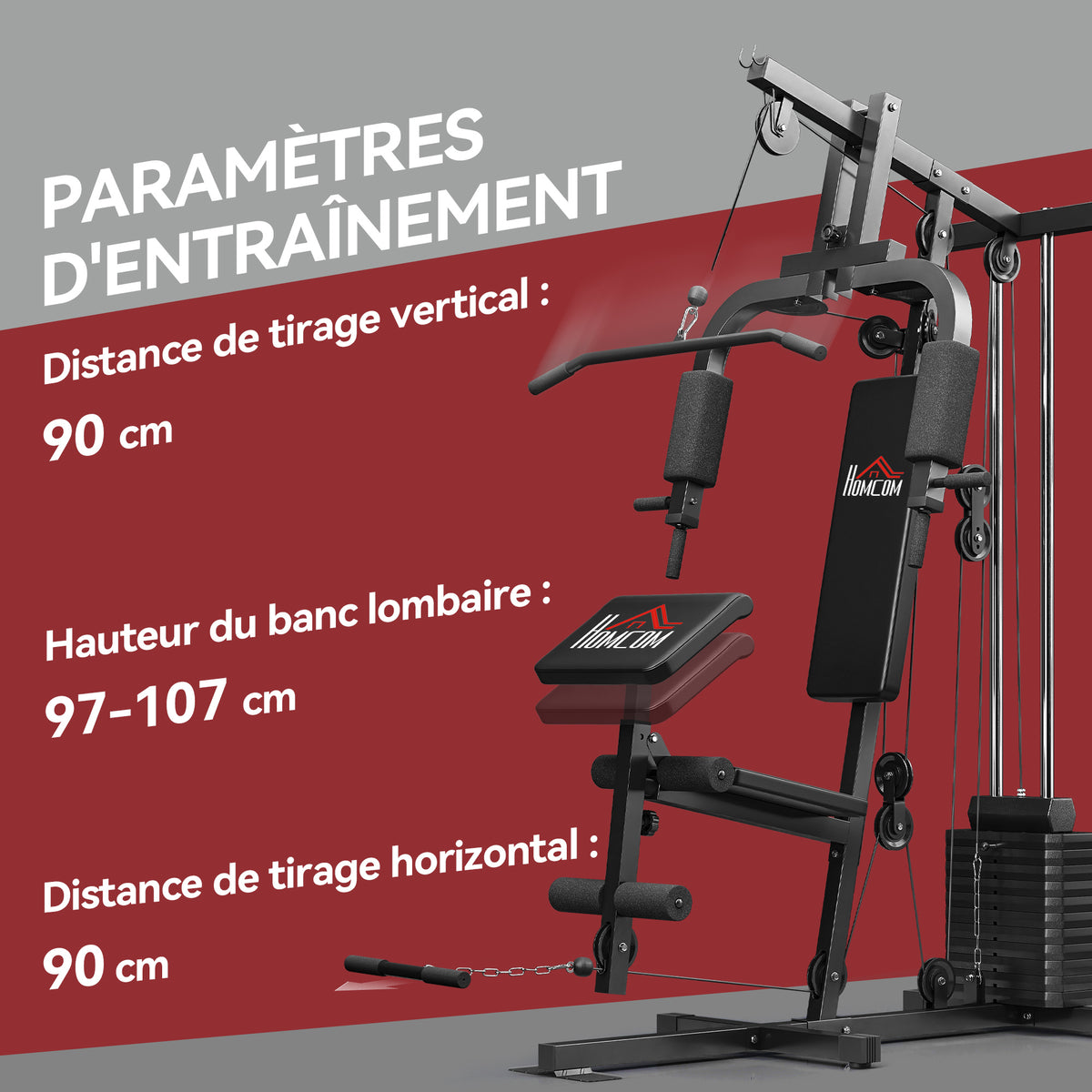 Station de Musculation Multifonction avec Stack de 65 kg, Double Poulie, Noir-6