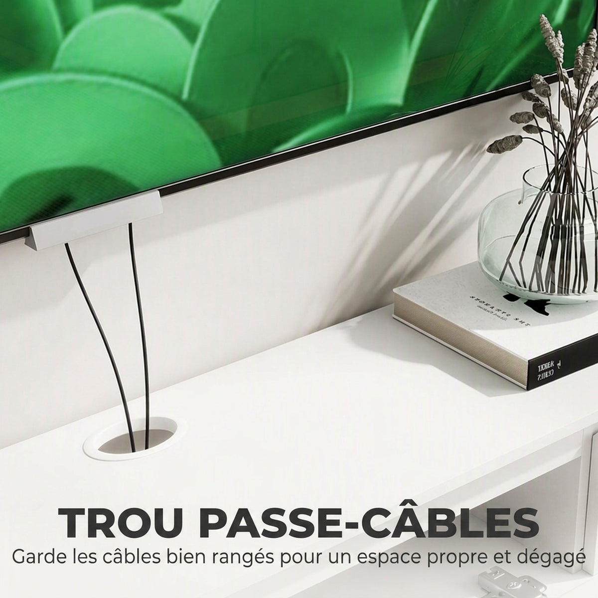 Meuble TV Suspendu Flottant 160 cm avec Éclairage LED et Prises, Meuble Télé pour Téléviseur 72 Pouces, Blanc-6