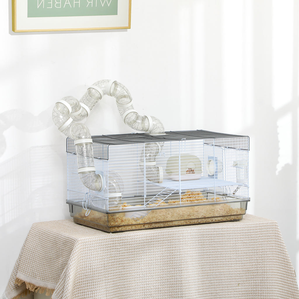 Cage hamster cage rongeur avec tunnel et accessoires inclus fil d'acier 58 x 32 x 31 cm gris-1