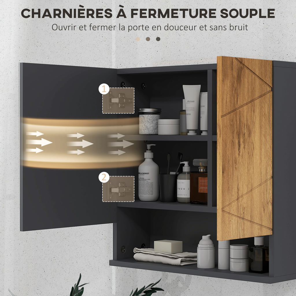 Armoire murale miroir de salle de bain placard de rangement 2 portes 55 x 17 x 55 cm naturel gris foncé-6