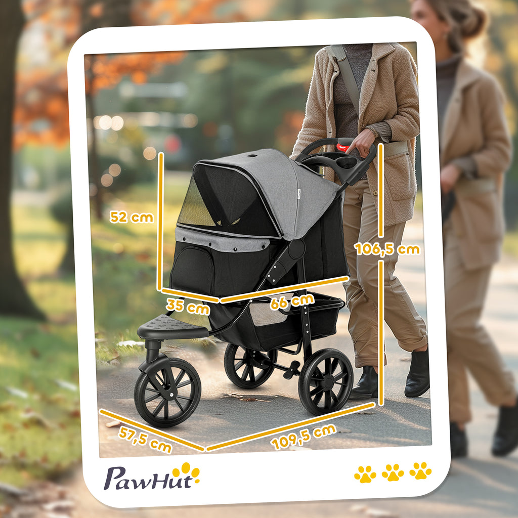 Chariot pour Chiens Poussette pour Animaux avec 3 Roues pliable Chien Chat Oxford Gris+Noir 109,5 x 57,5 x 106,5 cm-2