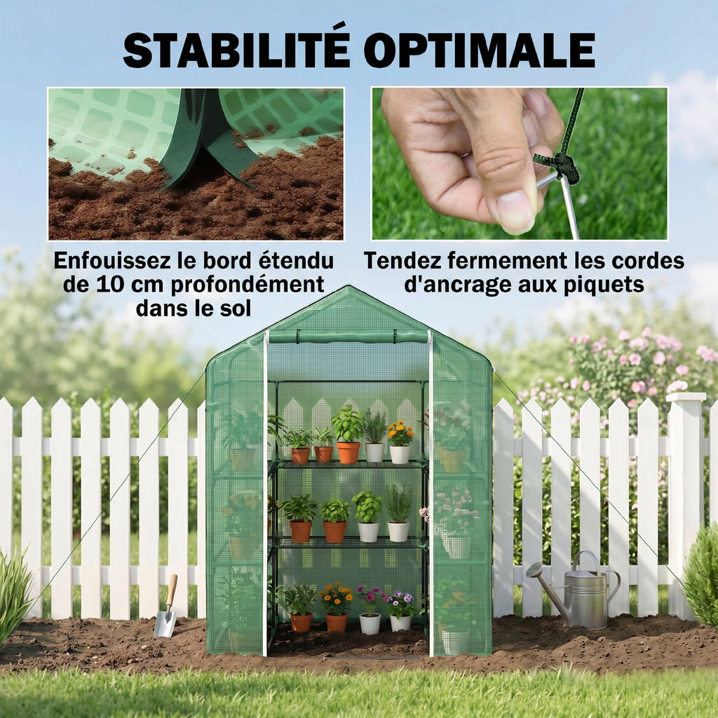 Serre de jardin avec 1 porte, 2 fenetres et 2 étagères en forme de U pour Légumes Plantes Fleurs Bâche PE 140x73x190 cm-6