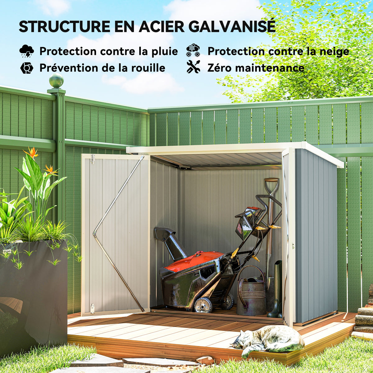 Abri de Jardin cabane de jardin 1,09 m² 2 Portes verrouillables 147 x 86 x 134 cm tôle d'acier Gris clair Blanc-3