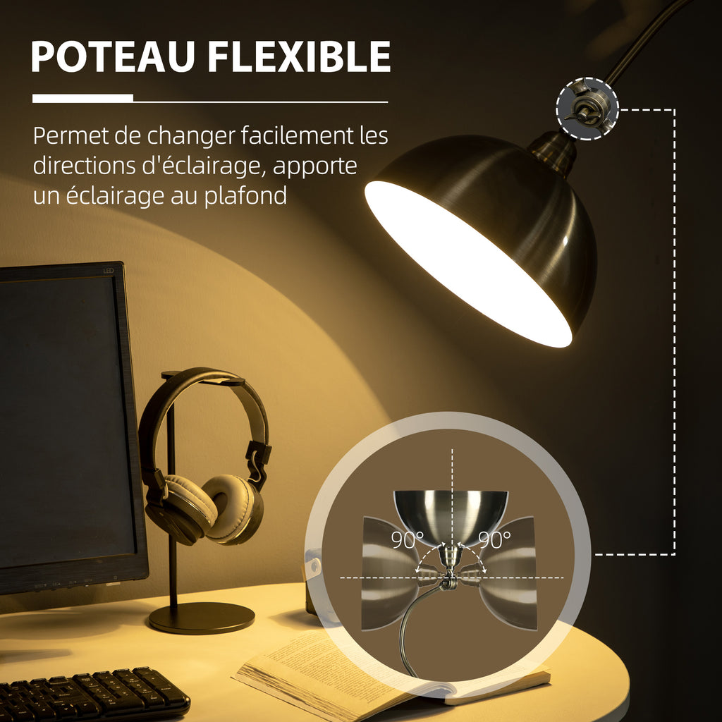 Lampadaire sur pied salon, lampe salon rétro avec abat-jour réglable, interrupteur à pied 42 x 25,5 x 152 cm ton laiton-3