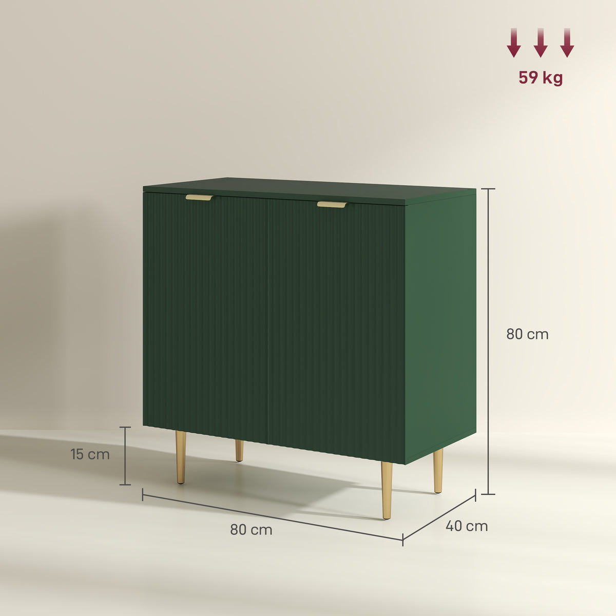 Buffet cuisine meuble de rangement avec 2 portes étagère réglable pieds métalliques surélevés 80 x 40 x 80 cm vert olive-2