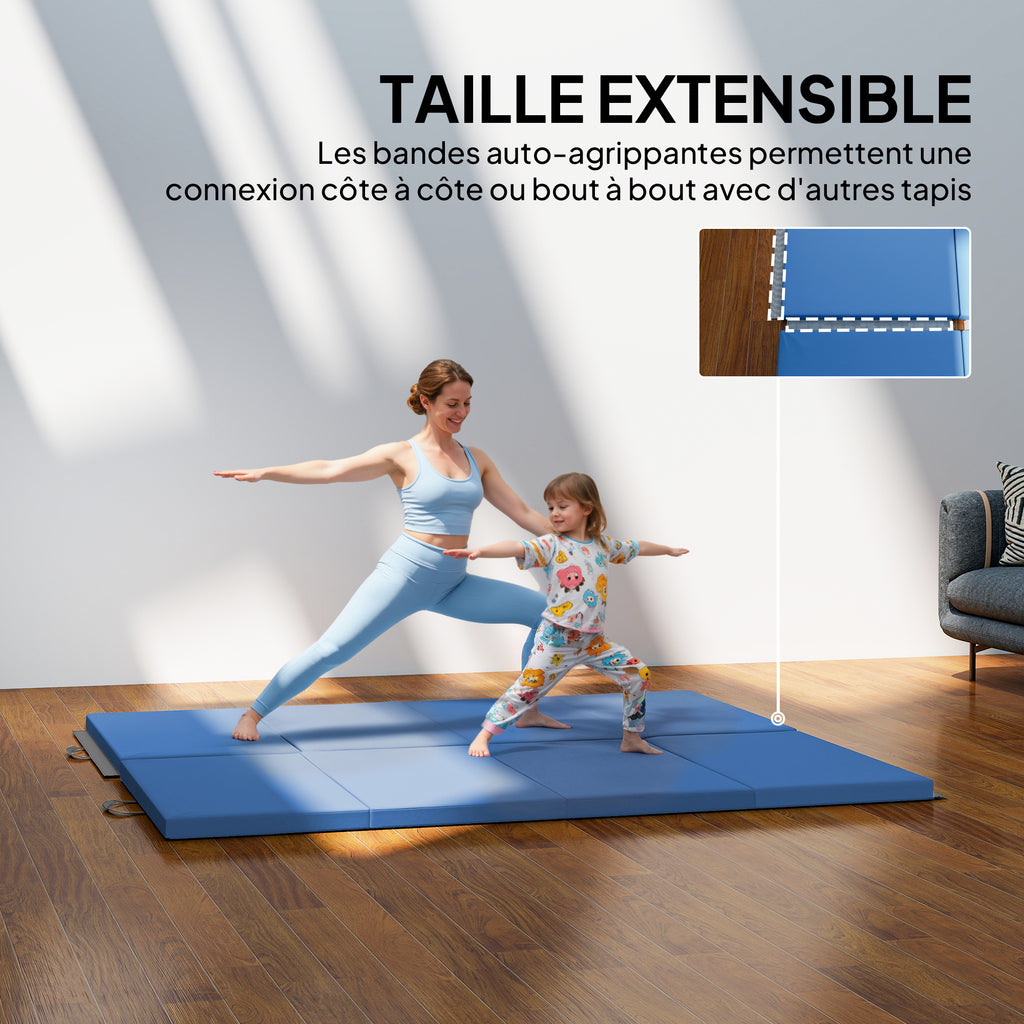 Tapis de gymnastique yoga pilates fitness pliable en 4 avec poignées revêtement synthétique 180 x 80 x 5 cm bleu clair-5