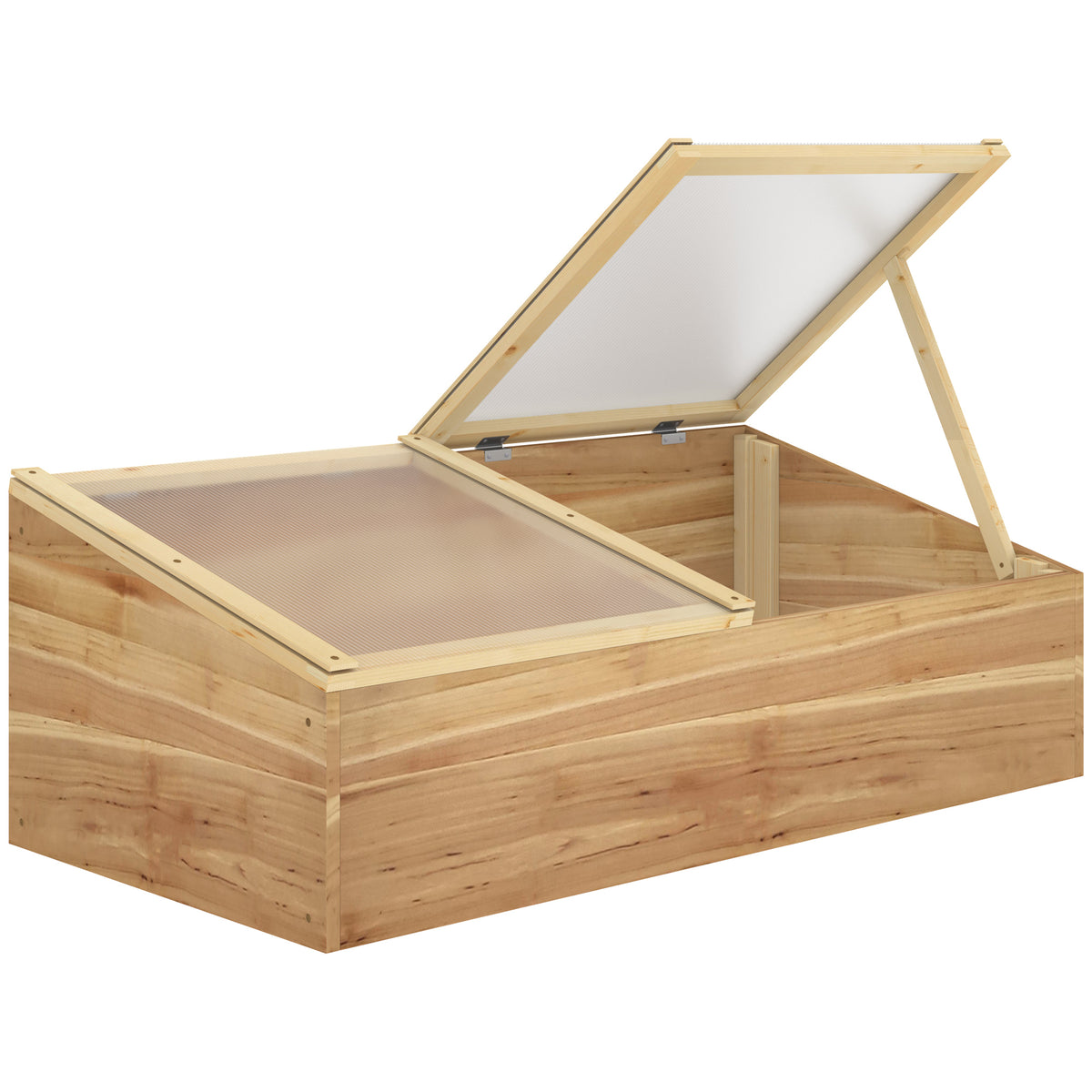 Mini Serre de Jardin Serre pour semis dim. 100L x 50l x 36H cm Toit 2 pans ouvrables séparemment Panneaux de Polycarbonate Bois Sapin pré-huilé-0
