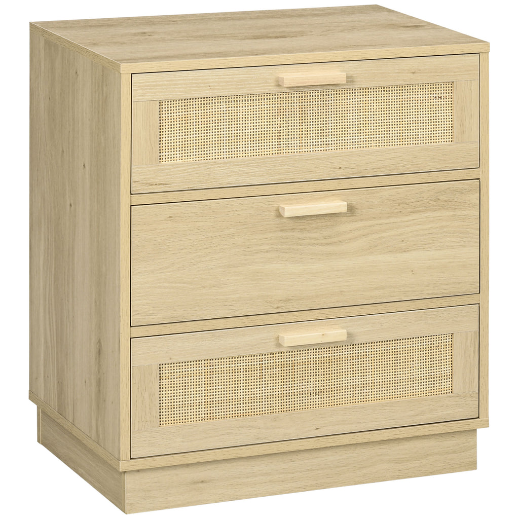 Commode design bohème en rotin avec 3 tiroirs, meuble de rangement pour le salon, le couloir, l'entrée, bois naturel-0