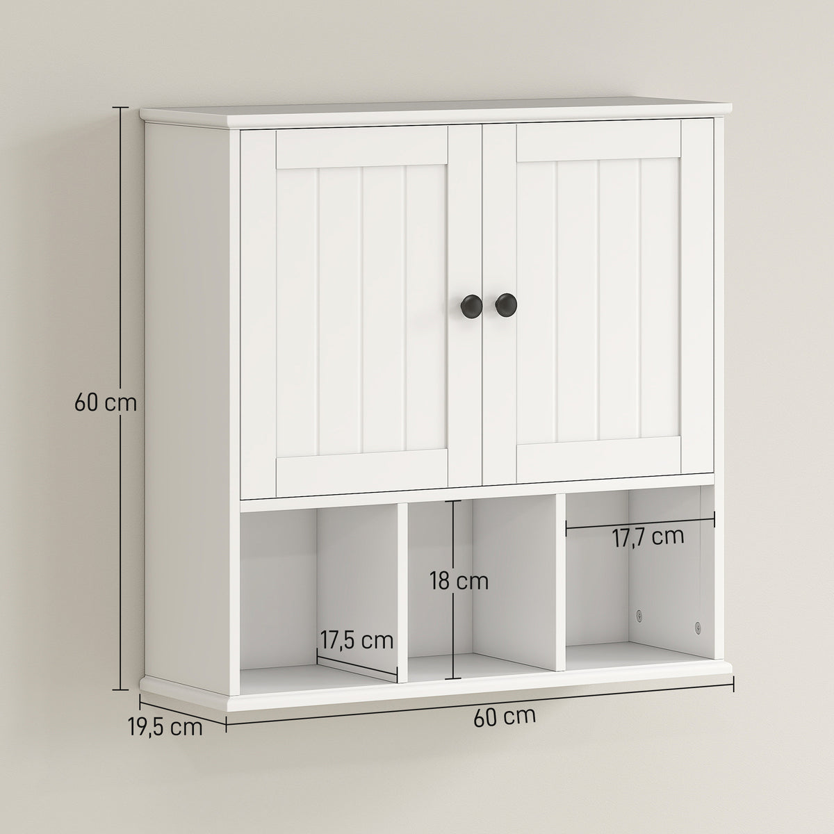 Armoire murale de salle de bain, meuble de rangement avec 2 portes, étagère réglable et compartiments ouverts, blanc-2