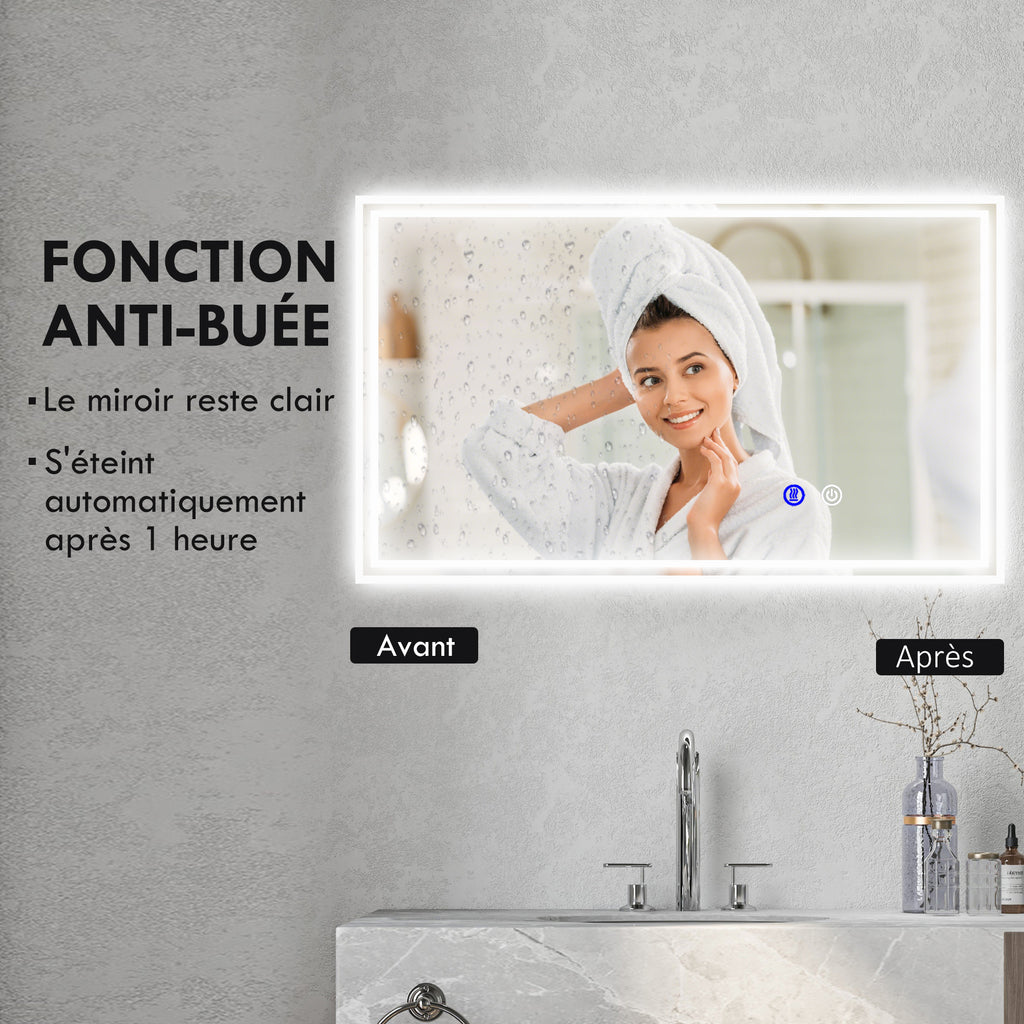 Miroir de salle de bain rectangulaire mural lumineux LED horizontal ou vertical, 100 x 60 cm-5