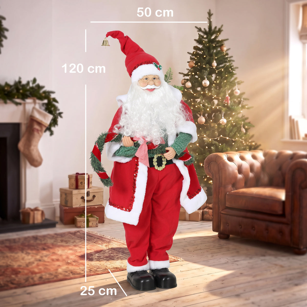 Père Noël Animé 120 cm avec Musique, Décoration de Noël Chantante et Oscillante, Activation Sonore et Tactile, Rouge-2