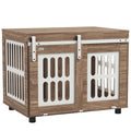 Meuble cage pour chien avec porte coulissante, maison pour chien de moyenne, table d'appoint, 80 x 59 x 63 cm, noyer-0