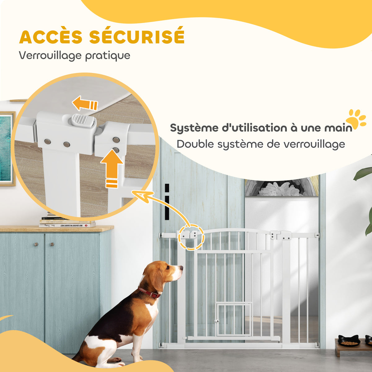 Barrière de sécurité chien système de double verrouillage montage par pression ou perçage largeur 76-104 cm blanc-5