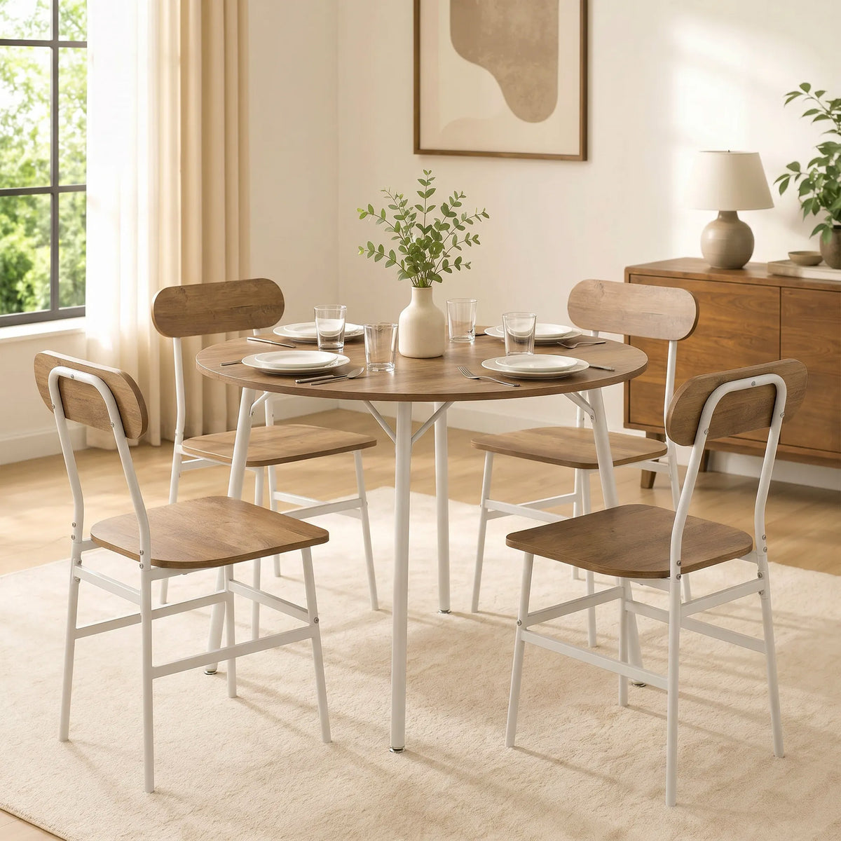 Ensemble table salle à manger avec 4 chaises, table de cuisine avec chaises pour 4 personnes, cadre en métal, naturel-1