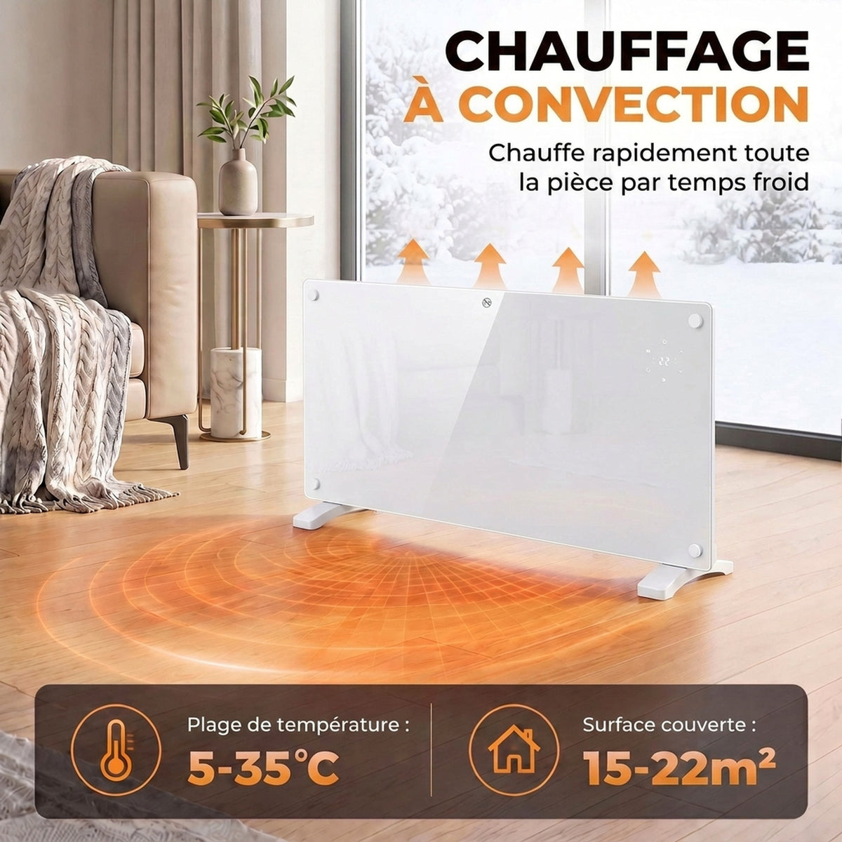 Radiateur Électrique Connecté WiFi 2000 W, Chauffage Convecteur Sur Pied ou Mural, Télécommande, Écran LED, 15-22m²-4