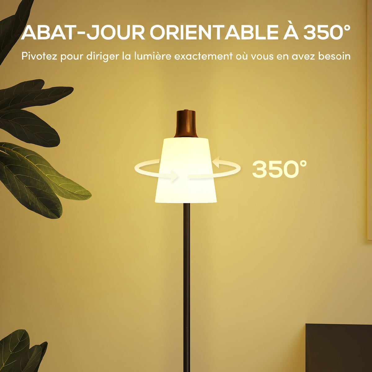 Lampadaire sur Pied Salon à Tête Rotative à 350°, Lampe sur Pied Moderne avec 3 Températures de Couleur, Noir-4