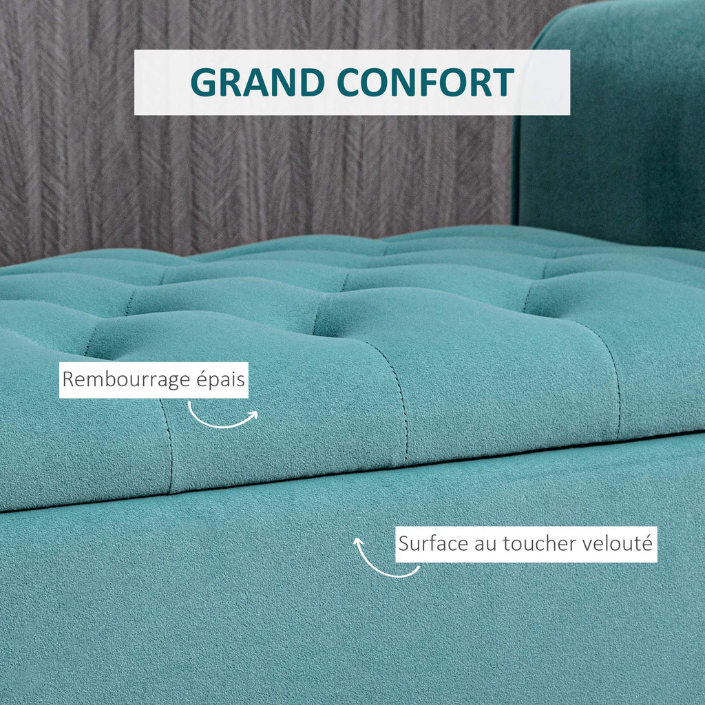 Banc de rangement bout de lit avec accoudoirs, tissu velours rembourré et capitonné, 126 x 48,5 x 57 cm, vert-4