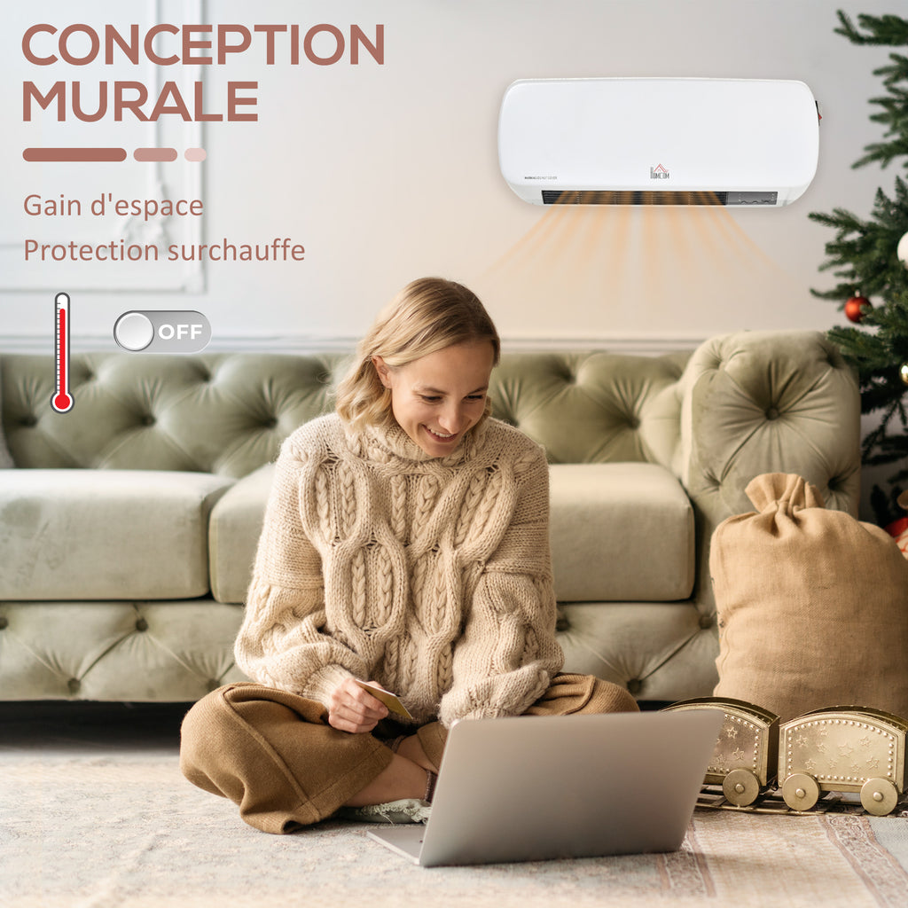 Radiateur mural soufflant 2000 W - chauffage céramique PTC - 3 niveaux de puissance - télécommande incluse blanc noir-8