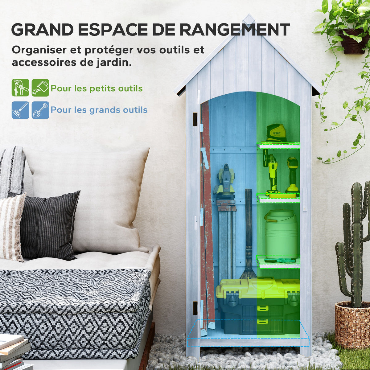Abri de jardin en bois cabane de jardin exterieur armoire de jardin avec toit bitumé 3 étagères porte avec loquet rangement et stockage extérieurs pour terrasse 77,5 x 54,2 x 179,5 cm blanc-4