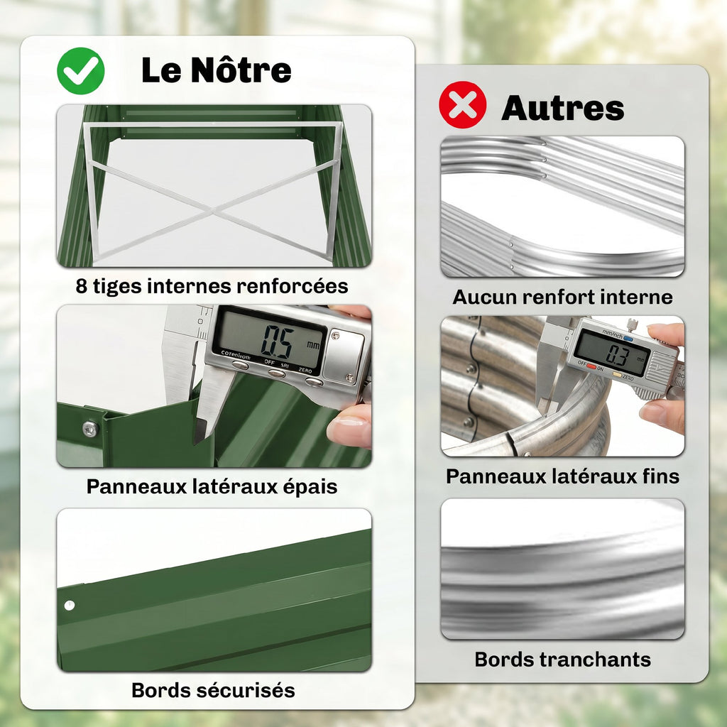 Carré potager de jardin rectangulaire tubes de renforcement acier galvanisé 180 x 90 x 59 cm-4