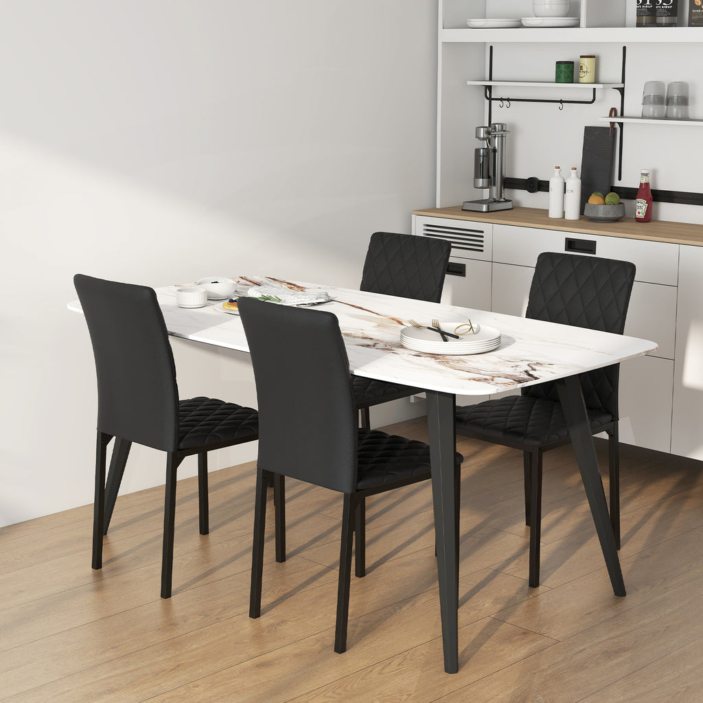 Lot de 4 chaises de salle à manger, chaises de cuisine, capitonnage rhombique et pieds en métal, 41x50x91cm, noir-6