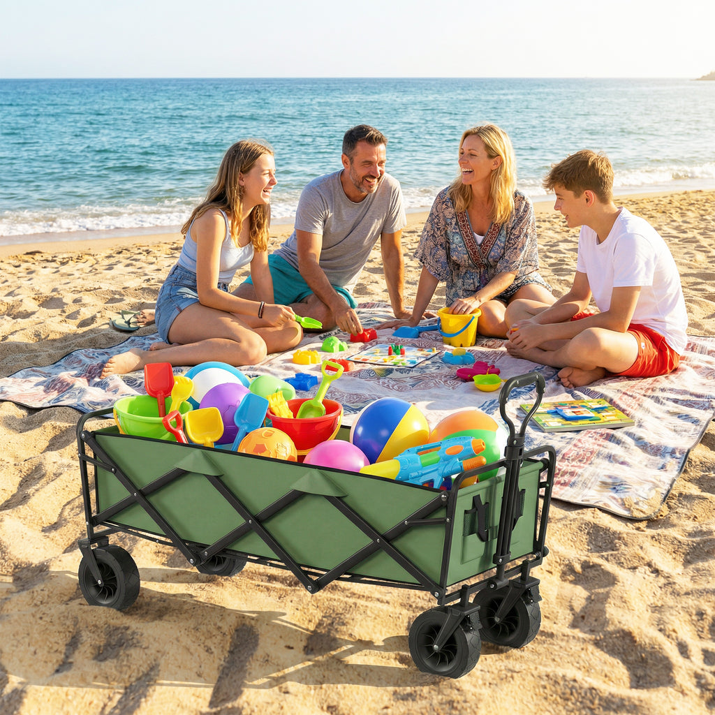Chariot de Jardin Pliable 130L avec Roues, Remorque Robuste avec Freins, Poignée Réglable, vert-8