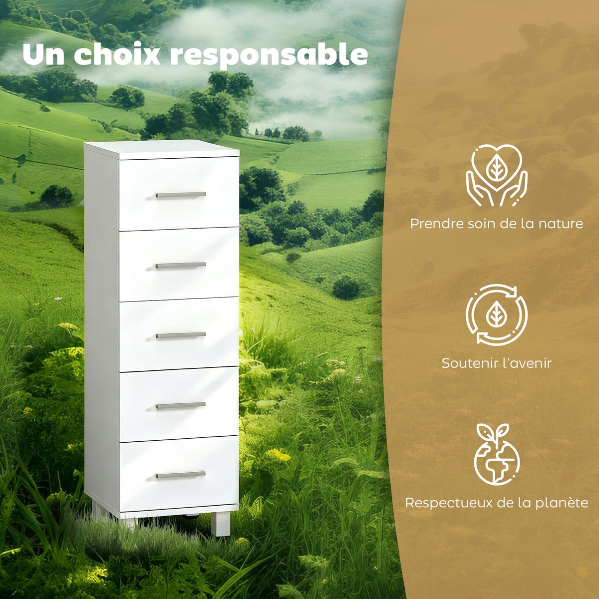 Meuble de Salle de Bain 5 Tiroirs, Meuble de Rangement, 30 x 30 x 95 cm, Commode Salle de Bain, 30 x 30 x 95 cm, Blanc-4