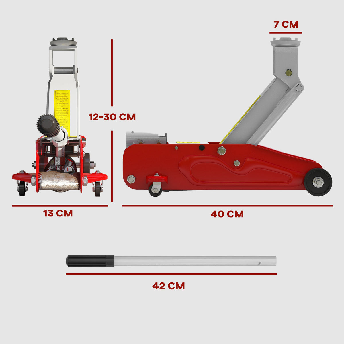 Cric hydraulique à profil bas en acier robuste, Charge maximale de 2000 kg, capacité de levage de 12 à 30 cm, rouge-2