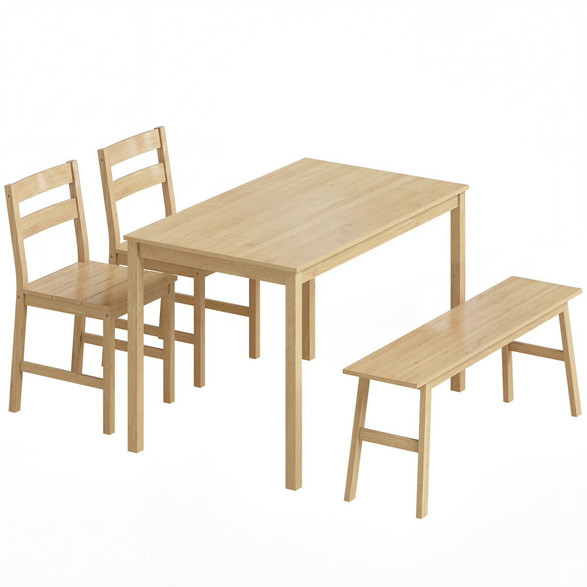 Ensemble de salle à manger en bambou, table à manger avec 2 chaises et banc pour 4 personnes, bois naturel-0