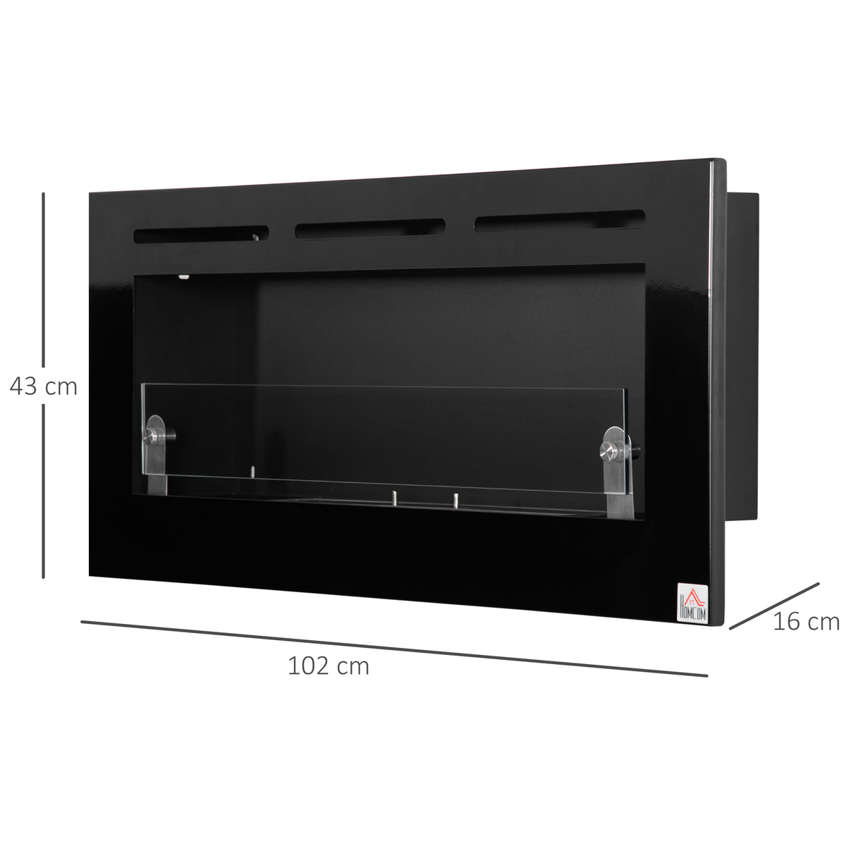 Cheminée bioéthanol Murale encastrable brûleur 2,8 L, environ 3,5 h de durée de combustion dim. 102L x 16l x 43H cm Couverture 25-30 m² Métal-2