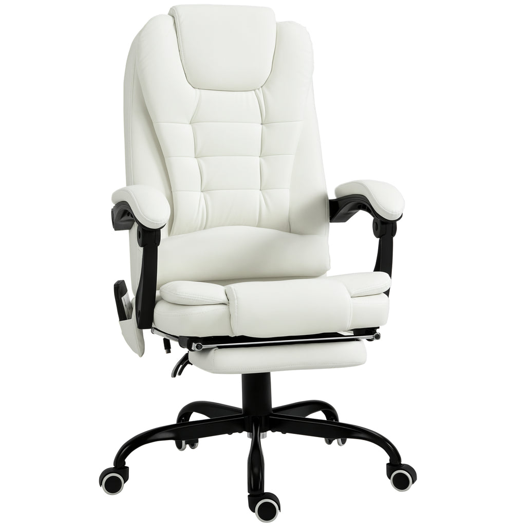 Fauteuil de Bureau Massant 7 Points, Chaise de Bureau Ergonomique avec Repose-pieds Rétractable, Dossier Inclinable 155°, Hauteur Réglable, Pivotant à 360°, télécommande Filaire, Blanc-0