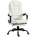 Fauteuil de Bureau Massant 7 Points, Chaise de Bureau Ergonomique avec Repose-pieds Rétractable, Dossier Inclinable 155°, Hauteur Réglable, Pivotant à 360°, télécommande Filaire, Blanc-0