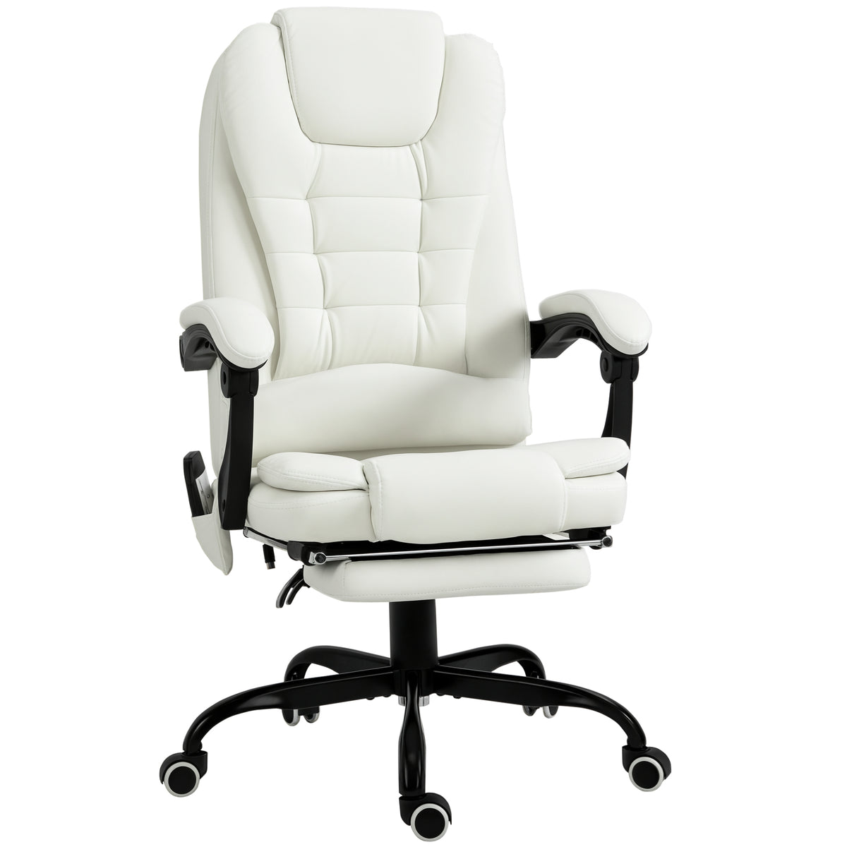 Fauteuil de Bureau Massant 7 Points, Chaise de Bureau Ergonomique avec Repose-pieds Rétractable, Dossier Inclinable 155°, Hauteur Réglable, Pivotant à 360°, télécommande Filaire, Blanc-0