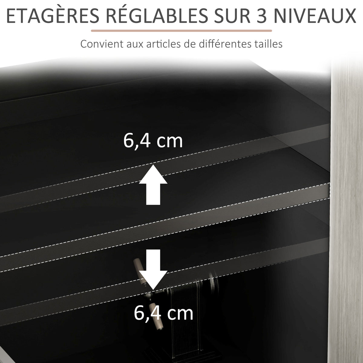Buffet de cuisine meuble de rangement 2 placards avec étagères réglables, 121 x 37 x 75 cm, noir et aspect bois gris-4