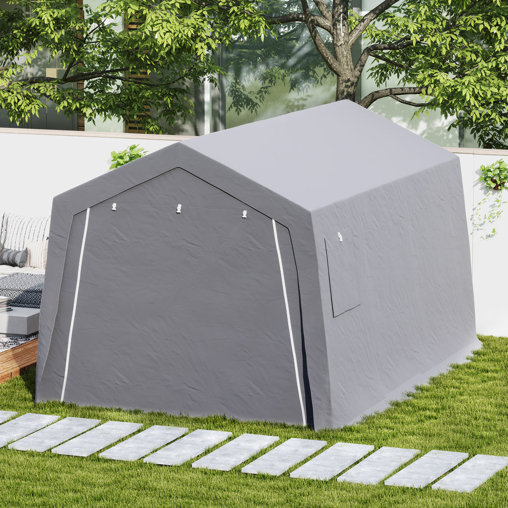 Abri de Rangement Extérieur 3 x 4,5 m, tente de stockage étanche et anti-UV, porte enroulable, fenêtres, gris-8