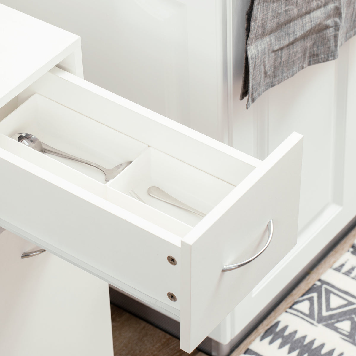 Chariot de cuisine avec 1 tiroir et 2 étagères ouvertes sur roulettes pour 25 x 50 x 85 cm Blanc-6