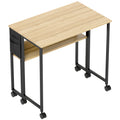 Bureau pliable sur roulettes 80 x 50 cm avec étagère et sac de rangement, chêne-0