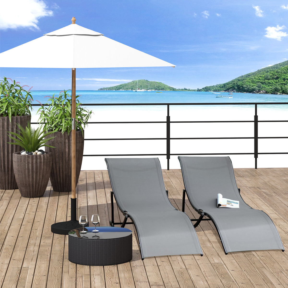 Lot de 2 bains de soleil pliables, chaise longue jardin extérieur en aluminium et textilène anthracite-9